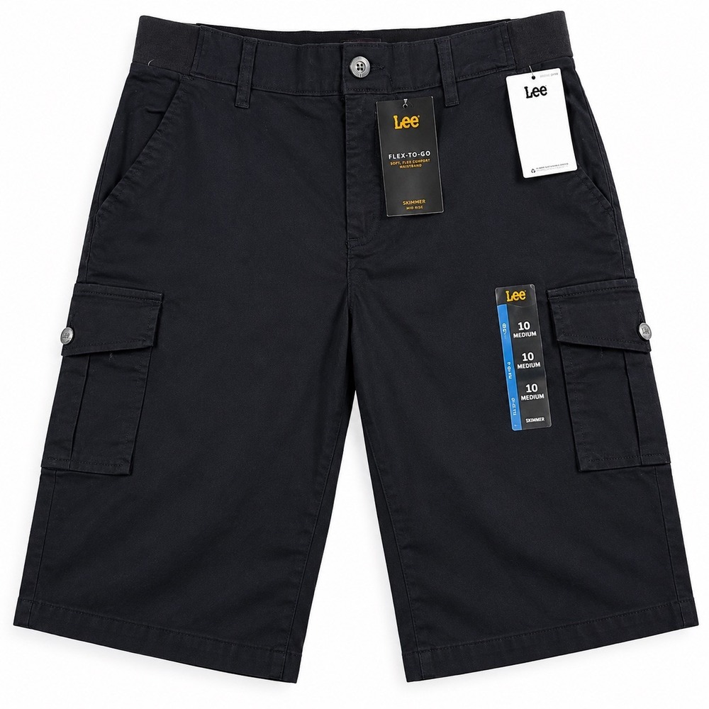 Lee Flex-To-Go Skimmer Cargo Shorts Womens 10 Black Mid Rise Stretch NWT